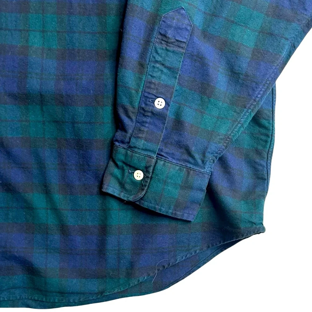 Ralph Lauren “The Big Shirt” Men’s L Green Navy Plaid Button Down W/ Crest Patch